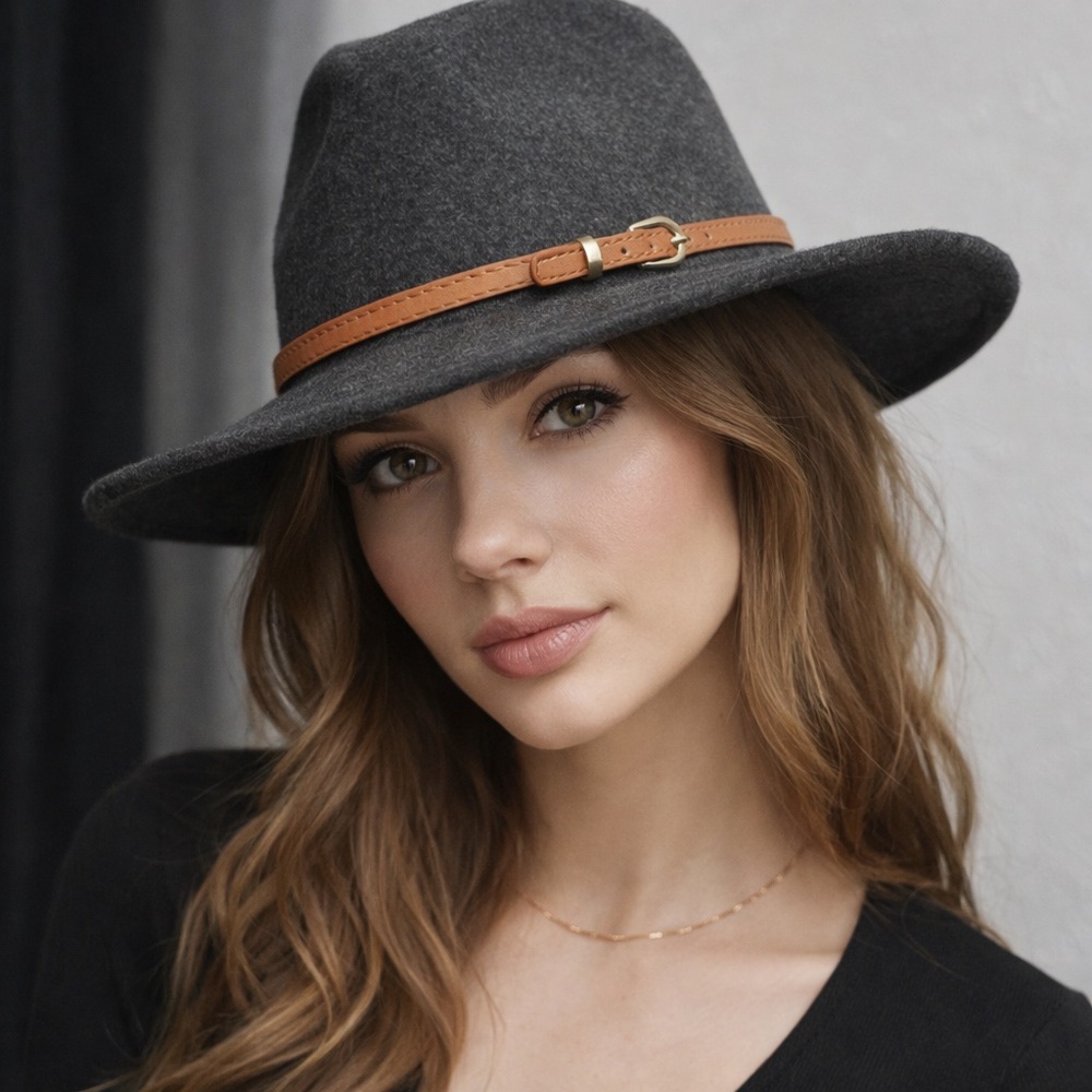 Wool Felt Fedora Hat – Brown Leather Band
